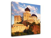 Klasický obraz na plátne s motívom SLOVENSKO, hrad, veža, architektúra, detský motív v modro-zelených odtieňoch, majestátna atmosféra, vhodný do pracovne – hlavný