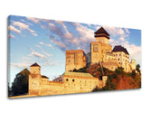 Klasický obraz na plátne s motívom PANORÁMA SLOVENSKO, hrad, obloha, architektúra, detský motív v béžovo-modrých odtieňoch, pokojná atmosféra – hlavný