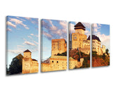 Klasický obraz na plátne s motívom SLOVENSKO, hrad, obloha, architektúra, detský motív v zlatých odtieňoch, pokojná atmosféra, viacdielné prevedenie – hlavný