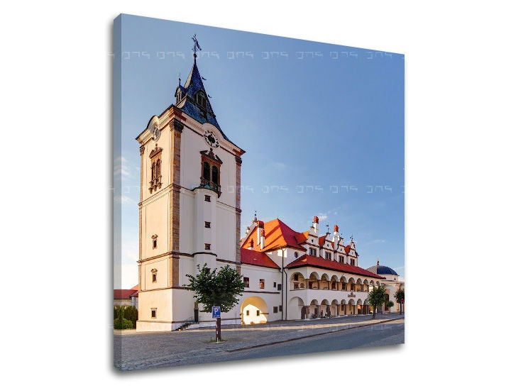 Obraz na plátne s motívom SLOVENSKO, architektúra, náboženský motív, slovenský motív v bielo-modrých odtieňoch, pokojná atmosféra, vhodný do chodby – hlavný