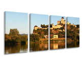Klasický obraz na plátne s motívom SLOVENSKO, hrad, rieka, stromy, architektúra v modro-zelených odtieňoch, pokojná atmosféra, viacdielné prevedenie – hlavný