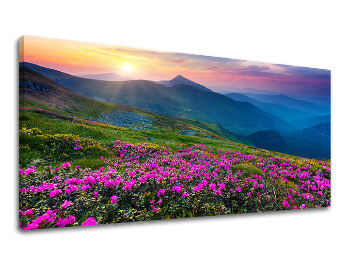 Obraz na plátne s motívom PANORÁMA SLOVENSKO, hory, západ slnka, obloha, krajina v fialovo-modrých odtieňoch, pokojná atmosféra, vhodný do spálne – hlavný