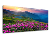 Klasický obraz na plátne s motívom PANORÁMA SLOVENSKO, hory, západ slnka, obloha, krajina v fialovo-modrých odtieňoch, pokojná atmosféra, vhodný do spálne – hlavný