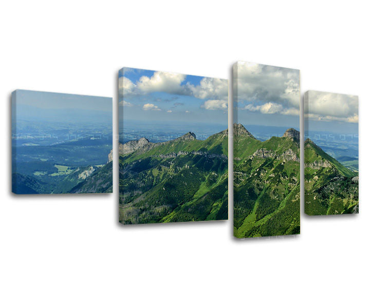 Klasický obraz na plátne s motívom SLOVENSKO, hory, obloha, oblaky, krajina v sivých odtieňoch, pokojná atmosféra, príroda a dobrodružstvo, trojdielné prevedenie – hlavný