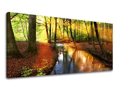 Klasický obraz na plátne s motívom PANORÁMA STROMY, les, stromy, krajina, mapa v modro-oranžových odtieňoch, pokojná atmosféra, vhodný do obývačky – hlavný