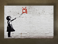 Klasický obraz s motívom Street ART – Banksy, balón, krajina v fialovo-modrých odtieňoch | Obraz na plátne Street ART – Banksy, mestský život – náhľad