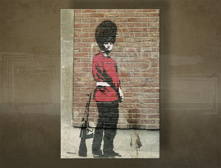 Klasický obraz s motívom Street ART – Banksy, krajina, more a pláž v fialovo-modrých odtieňoch | Obraz na plátne Street ART – Banksy, detstvo – náhľad