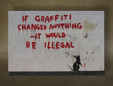 Klasický obraz na plátne s motívom Street ART – Banksy, more a pláž v fialovo-modrých odtieňoch, viacdielné prevedenie, vhodný do obývačky | Obraz na plátne Street ART – Banksy – hlavný