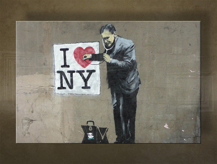 Klasický obraz na plátne s motívom Street ART – Banksy, muž v obleku, krajina, more a pláž v fialovo-modrých odtieňoch, mestský život, viacdielné prevedenie – hlavný