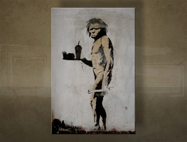Klasický obraz na plátne s motívom Street ART – Banksy, krajina, more a pláž v fialovo-modrých odtieňoch, viacdielné prevedenie, vhodný do obývačky – hlavný