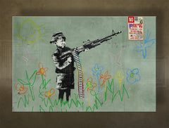 V boho štýle obraz na plátne s motívom Street ART – Banksy, dieťa, graffiti, kvety, slnko v fialovo-modrých odtieňoch, detstvo, viacdielné prevedenie – hlavný
