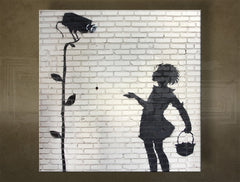 Klasický obraz na plátne s motívom Street ART – Banksy, kvety, príroda v bielo-sivých odtieňoch, vhodný do kancelárie | Obraz na plátne Street ART – Banksy – hlavný