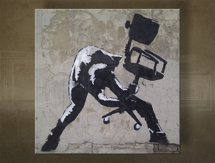 Klasický obraz na plátne s motívom Street ART – Banksy v bielo-sivých odtieňoch, vhodný do kancelárie | Obraz na plátne Street ART – Banksy – hlavný