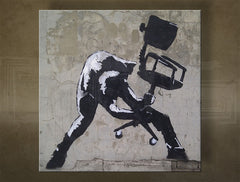 Klasický obraz na plátne s motívom Street ART – Banksy v bielo-sivých odtieňoch, vhodný do kancelárie | Obraz na plátne Street ART – Banksy – hlavný