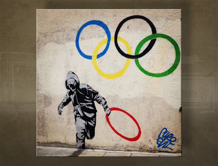 V boho štýle obraz na plátne s motívom Street ART – Banksy vo viacfarebných odtieňoch, mestská atmosféra, detstvo a mestský život, vhodný do kancelárie – hlavný