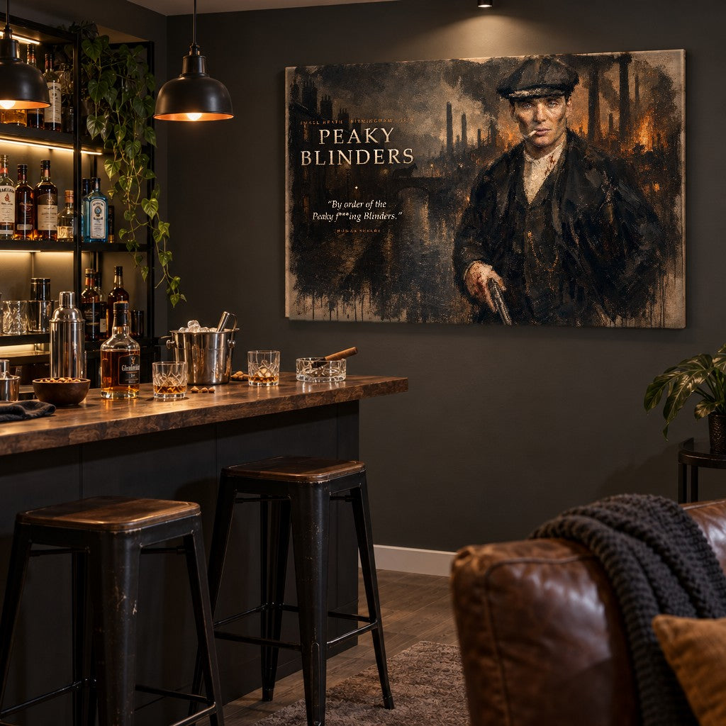 Obraz Peaky Blinders pri domácom bare s whisky