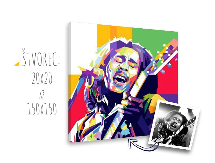 Pop art obraz na plátne s motívom gitara, mikrofón, ľudia v bielo-fialových odtieňoch, energická atmosféra, rock and roll, vhodný do obývačky – hlavný