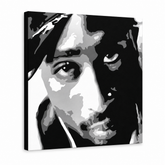 Ručne maľovaný POP Art obraz 2 PAC – 3D vizualizácia ručne maľovaného plátna na bielom pozadí. Dominantné farby: čierna, biela, sivá.