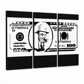 Ručne maľovaný POP Art obraz AL CAPONE – 3D vizualizácia ručne maľovaného plátna na bielom pozadí. Dominantné farby: čierna, biela, šedá.