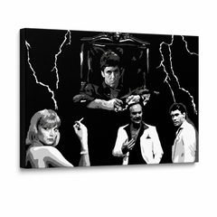 Ručne maľovaný POP Art obraz AL PACINO – 3D vizualizácia ručne maľovaného plátna na bielom pozadí. Dominantné farby: čierna, biela, sivá.