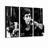 Ručne maľovaný POP Art obraz AL PACINO – 3D vizualizácia ručne maľovaného plátna na bielom pozadí. Dominantné farby: čierna, sivá, biela.