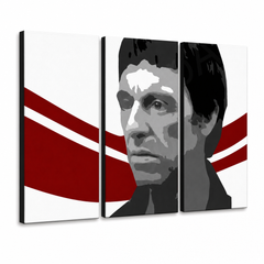 Ručne maľovaný POP Art obraz AL PACINO – 3D vizualizácia ručne maľovaného plátna na bielom pozadí. Dominantné farby: čierna, červená, biela.