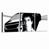 Ručne maľovaný POP Art obraz AL PACINO – 3D vizualizácia ručne maľovaného plátna na bielom pozadí. Dominantné farby: čierna, biela, sivá.