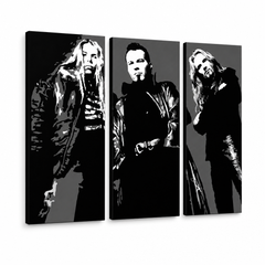 Ručne maľovaný POP Art obraz Apocalyptica – 3D vizualizácia ručne maľovaného plátna na bielom pozadí. Dominantné farby: čierna, biela, sivá.
