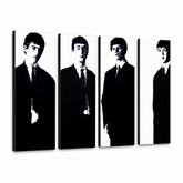 Ručne maľovaný POP Art obraz Beatles – 3D vizualizácia ručne maľovaného plátna na bielom pozadí. Dominantné farby: čierna, biela, šedá.