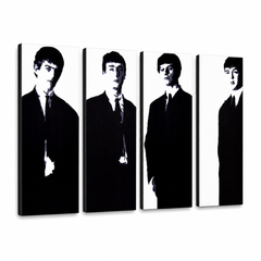 Ručne maľovaný POP Art obraz Beatles – 3D vizualizácia ručne maľovaného plátna na bielom pozadí. Dominantné farby: čierna, biela, šedá.