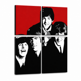 Ručne maľovaný POP Art obraz Beatles – 3D vizualizácia ručne maľovaného plátna na bielom pozadí. Dominantné farby: červená, čierna, biela, sivá.