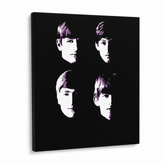 Ručne maľovaný POP Art obraz Beatles – 3D vizualizácia ručne maľovaného plátna na bielom pozadí. Dominantné farby: čierna, biela, fialová.