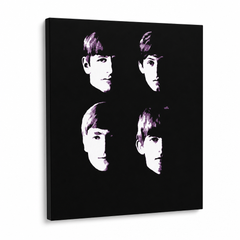 Ručne maľovaný POP Art obraz Beatles – 3D vizualizácia ručne maľovaného plátna na bielom pozadí. Dominantné farby: čierna, biela, fialová.