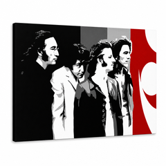 Ručne maľovaný POP Art obraz Beatles – 3D vizualizácia ručne maľovaného plátna na bielom pozadí. Dominantné farby: čierna, biela, červená, sivá.