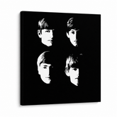 Ručne maľovaný POP Art obraz Beatles – 3D vizualizácia ručne maľovaného plátna na bielom pozadí. Dominantné farby: čierna, biela.