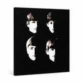Ručne maľovaný POP Art obraz Beatles – 3D vizualizácia ručne maľovaného plátna na bielom pozadí. Dominantné farby: čierna, béžová, hnedá.