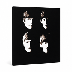 Ručne maľovaný POP Art obraz Beatles – 3D vizualizácia ručne maľovaného plátna na bielom pozadí. Dominantné farby: čierna, béžová, hnedá.