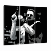 Ručne maľovaný POP Art obraz Big Lebowski – 3D vizualizácia ručne maľovaného plátna na bielom pozadí. Dominantné farby: čierna, biela, sivá.