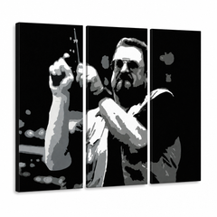 Ručne maľovaný POP Art obraz Big Lebowski – 3D vizualizácia ručne maľovaného plátna na bielom pozadí. Dominantné farby: čierna, biela, sivá.