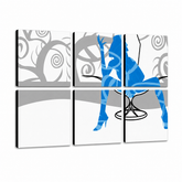 Ručne maľovaný POP Art obraz Blue Woman – 3D vizualizácia ručne maľovaného plátna na bielom pozadí. Dominantné farby: modrá, šedá, biela.