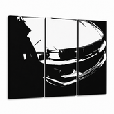 Ručne maľovaný POP Art obraz BMW M3 – 3D vizualizácia ručne maľovaného plátna na bielom pozadí. Dominantné farby: čierna, biela.
