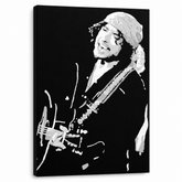Ručne maľovaný POP Art obraz Bob Dylan – 3D vizualizácia ručne maľovaného plátna na bielom pozadí. Dominantné farby: čierna, biela, sivá.