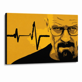 Ručne maľovaný POP Art obraz Breaking Bad – 3D vizualizácia ručne maľovaného plátna na bielom pozadí. Dominantné farby: žltá, čierna, hnedá.