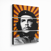 Ručne maľovaný POP Art obraz Che Guevara – 3D vizualizácia ručne maľovaného plátna na bielom pozadí. Dominantné farby: žltá, čierna, biela, sivá, oranžová.