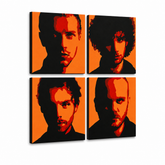 Ručne maľovaný POP Art obraz Coldplay – 3D vizualizácia ručne maľovaného plátna na bielom pozadí. Dominantné farby: čierna, oranžová, červená.