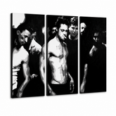 Ručne maľovaný POP Art obraz Fight Club – 3D vizualizácia ručne maľovaného plátna na bielom pozadí. Dominantné farby: čierna, biela, sivá.