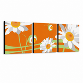 Ručne maľovaný POP Art obraz Flower – 3D vizualizácia ručne maľovaného plátna na bielom pozadí. Dominantné farby: oranžová, biela, zelená, žltá.