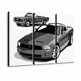Ručne ma��ovaný POP Art obraz Ford Mustang – 3D vizualizácia ručne maľovaného plátna na bielom pozadí. Dominantné farby: čierna, biela, sivá.