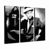 Ručne maľovaný POP Art obraz Frank Sinatra sin – 3D vizualizácia ručne maľovaného plátna na bielom pozadí. Dominantné farby: čierna, biela, sivá.