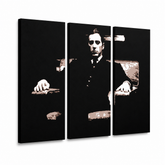 Ručne maľovaný POP Art obraz GODFATHER – 3D vizualizácia ručne maľovaného plátna na bielom pozadí. Dominantné farby: čierna, hnedá, béžová.